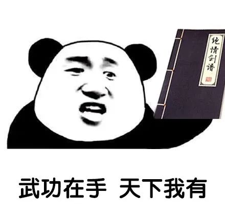 熊猫头手拿绝情剑谱：武功在手_天下有我-熊猫头表情包,武功秘籍表情包,书,book