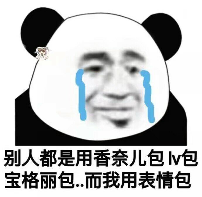 熊猫头：别人都是用香奈儿包lv包宝格丽包。。而我只用表情包