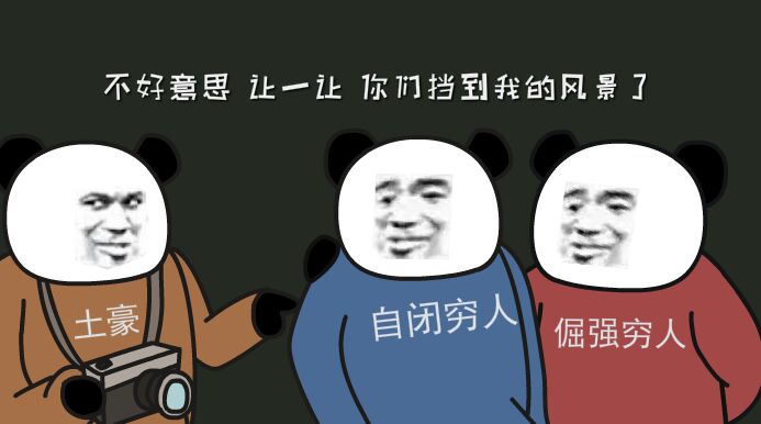 熊猫头各种人士表情包-穷人挡到富人拍风景