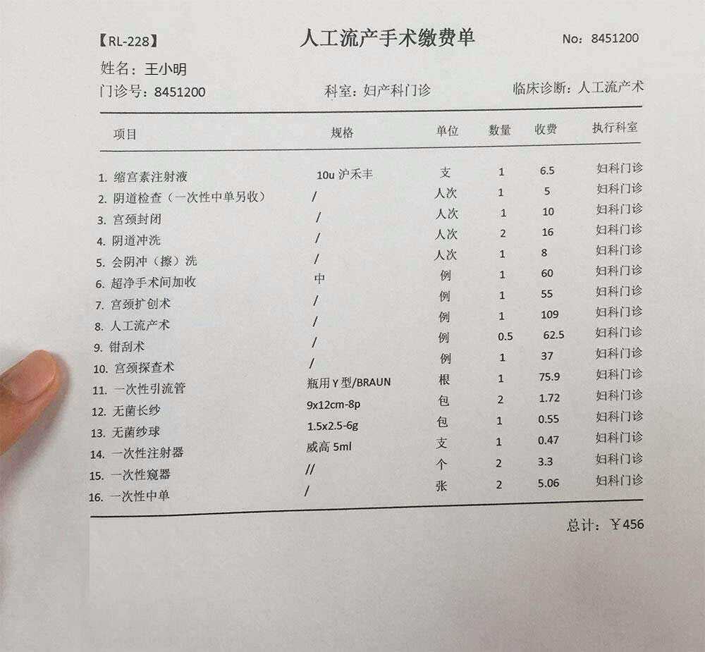 （恶搞）人工流产手术缴费单